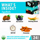 Brain Power Dark Roast Coffee Pods with MCT, Acai & Vitamins B1, B5, B6, B9, B12, D3 Nootropic Brain Booster