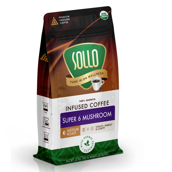 Super 6 Mushroom Ground Coffee, 12 oz
