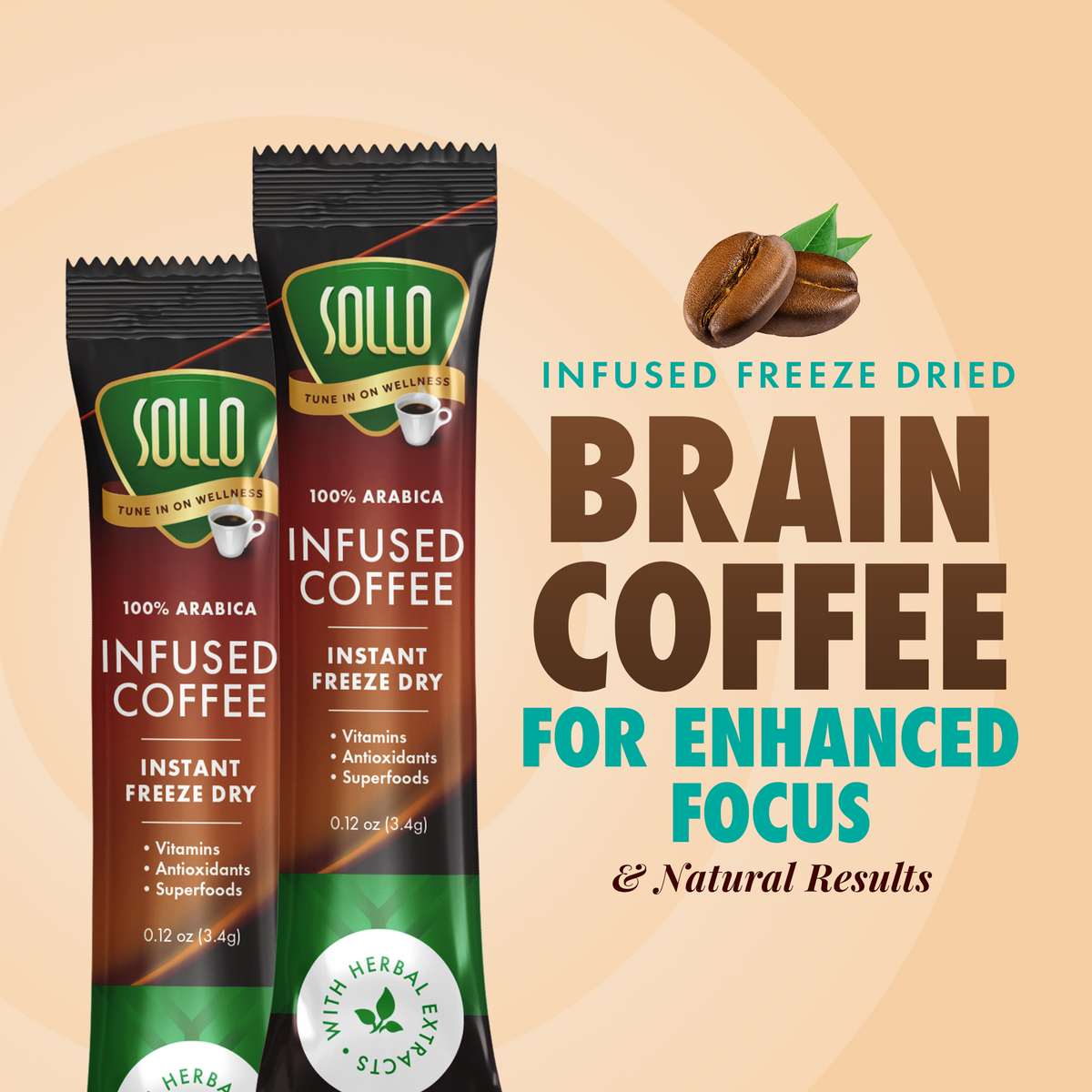 Infused Brain Power Instant Coffee Sticks, 24 ct – Sollowellness