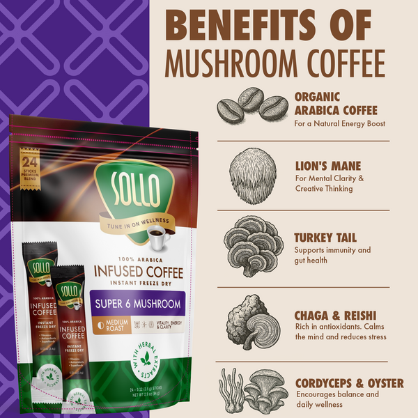Super 6 Mushroom, Instant Coffee Sticks, 24 ct