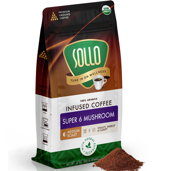 Super 6 Mushroom Ground Coffee, 12 oz