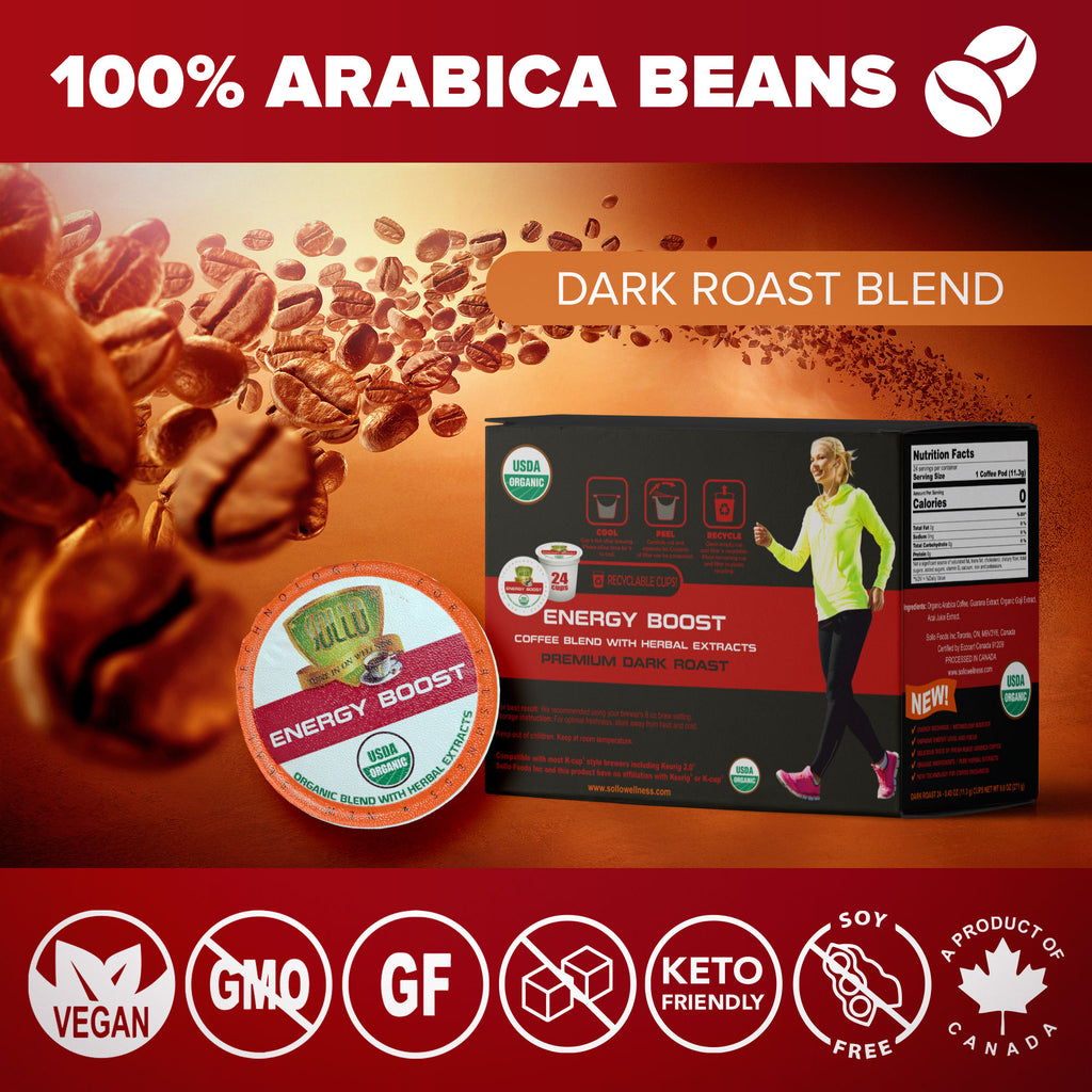 SOLLO Energy Boost Dark Roast Coffee Pods, Increase Energy & Metabolis –  Sollowellness