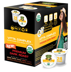 Vitta Complex Dark Roast Organic Coffee Pods, For Keurig with Vitamins