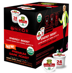 SOLLO Energy Boost Dark Roast Coffee Pods, Increase Energy & Metabolism, USDA Organic, Bold & Smooth, 100% Arabica, Single Serve Pod Compatible With 2.0 K-Cup Keurig Brewers, 24 Ct