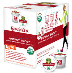 2x Energy Boost Medium Roast Organic Coffee Pods, For Keurig